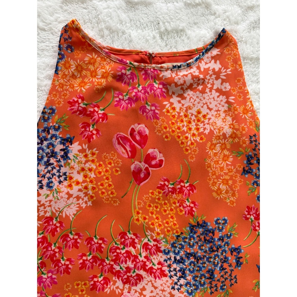 Cynthia Rowley Orange Floral Halter Neck Sleeveless Blouse Large EUC
